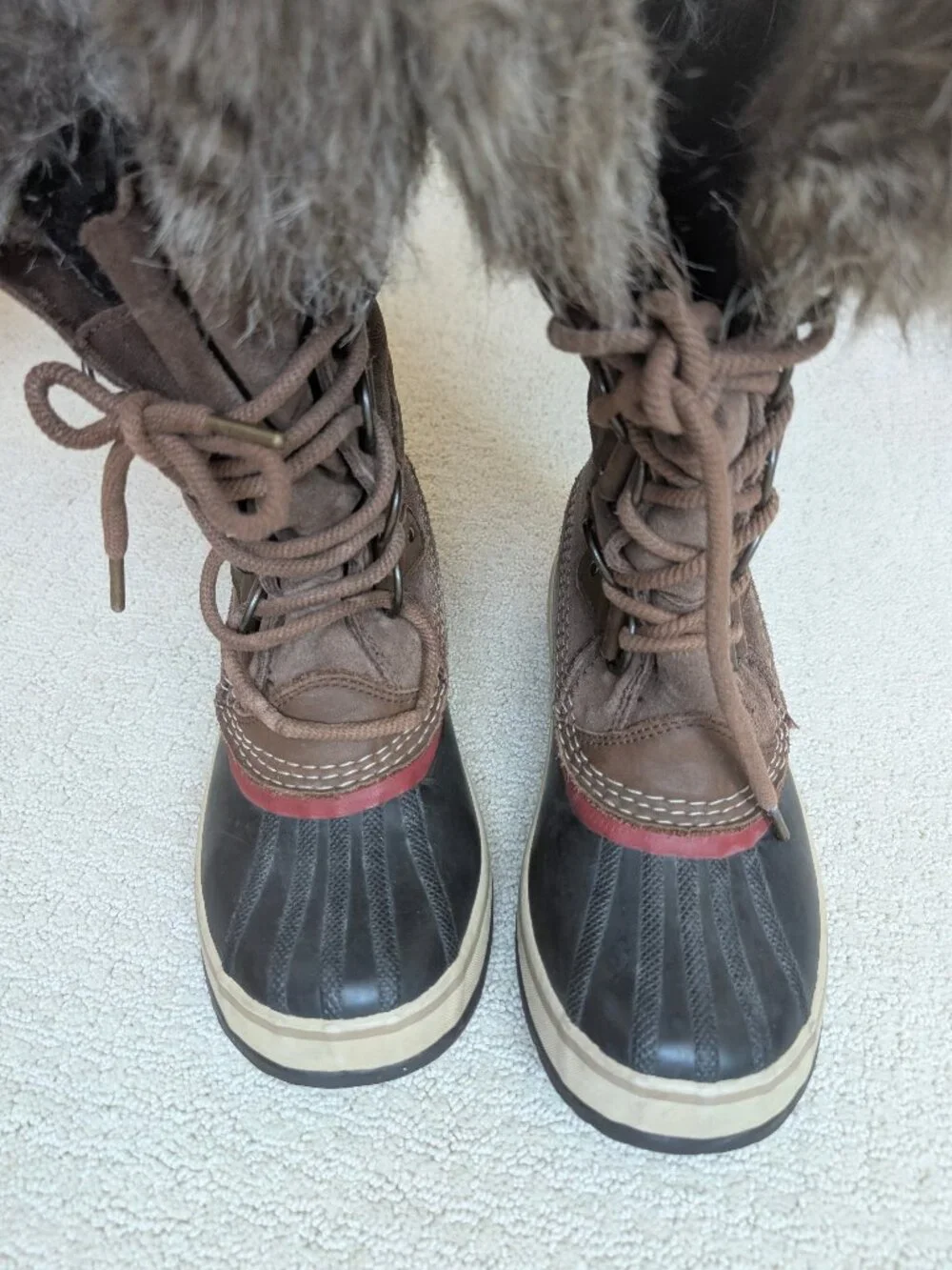 Sorel Boots 8 Joan Of Arctic Brown Camel Suede Waterproof Faux Fur Tall Snow